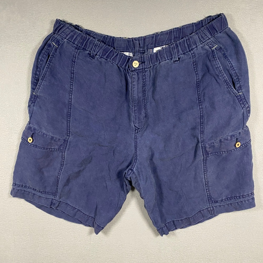 Tommy Bahama Cargo Shorts Mens XL Blue Linen Tencel Relax Elastic Waist Pocket